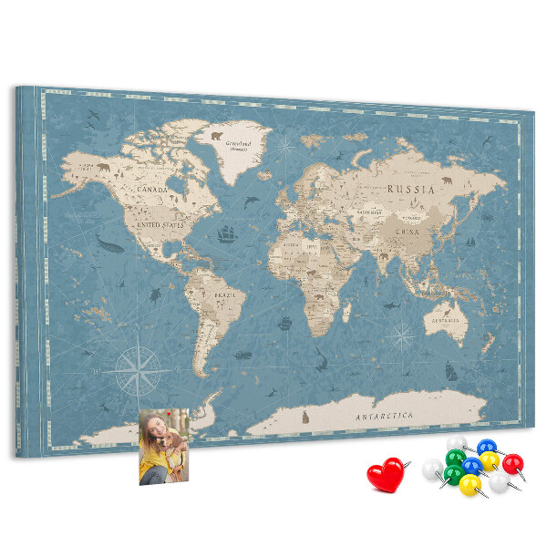 Tableau en liège Carte du vieux monde avec un fond délicat