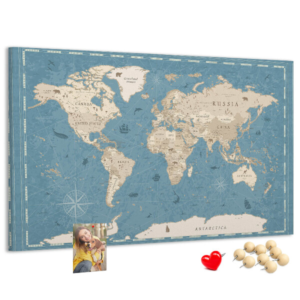 Tableau en liège Carte du vieux monde avec un fond délicat