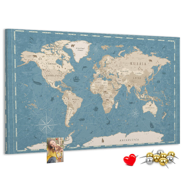 Tableau en liège Carte du vieux monde avec un fond délicat
