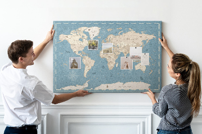 Tableau en liège Carte du vieux monde avec un fond délicat