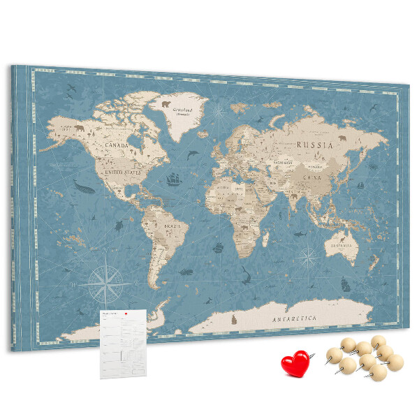 Tableau en liège Carte du vieux monde avec un fond délicat