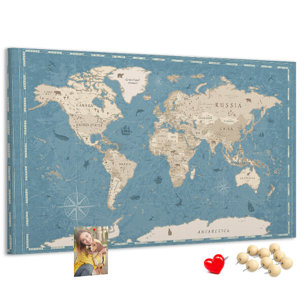 Tableau en liège Carte du vieux monde avec un fond délicat