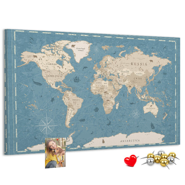 Tableau en liège Carte du vieux monde avec un fond délicat