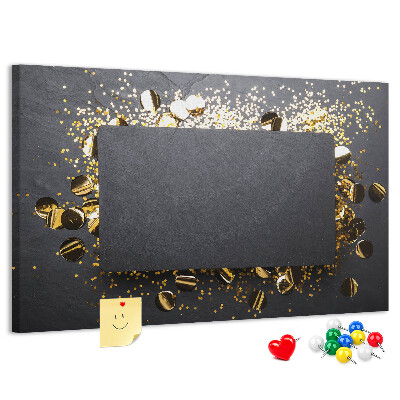 Tableau de liège Confettis dorés sur fond noir