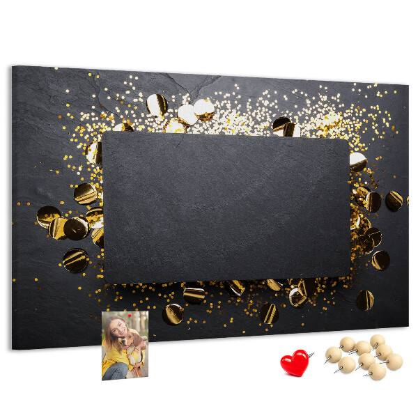 Tableau de liège Confettis dorés sur fond noir