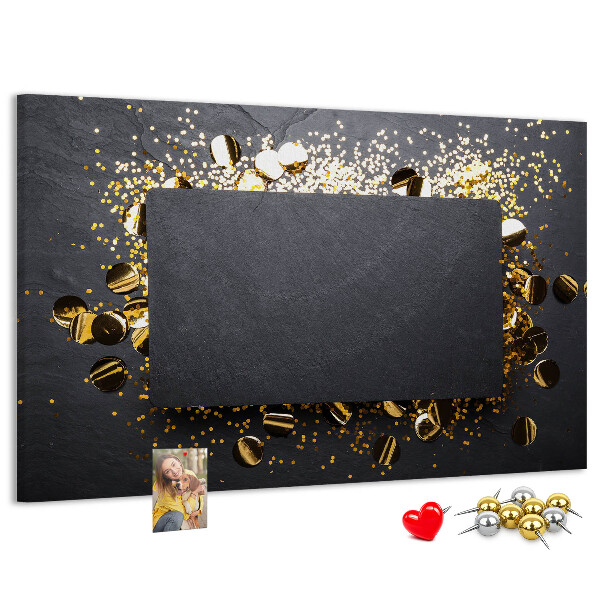 Tableau de liège Confettis dorés sur fond noir