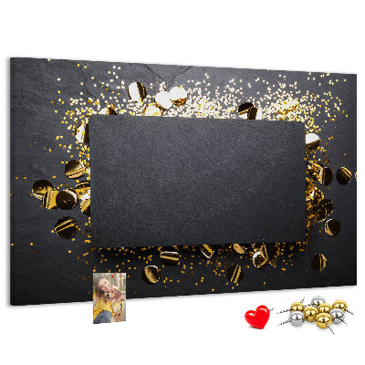 Tableau de liège Confettis dorés sur fond noir