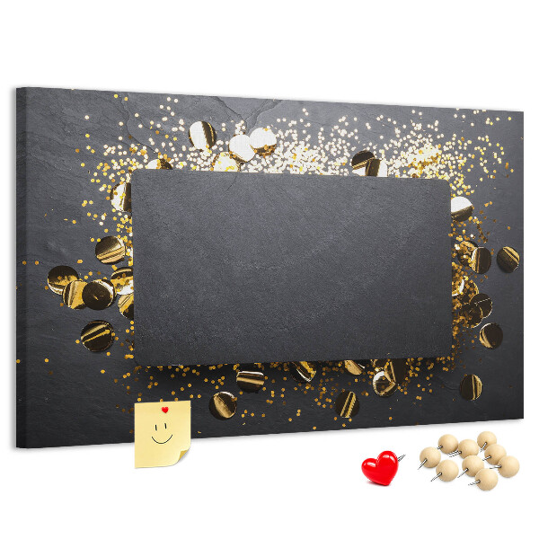 Tableau de liège Confettis dorés sur fond noir
