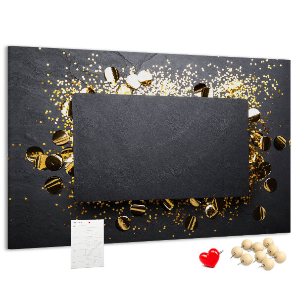 Tableau de liège Confettis dorés sur fond noir
