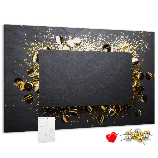 Tableau de liège Confettis dorés sur fond noir