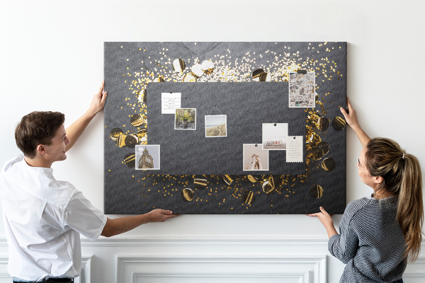 Tableau de liège Confettis dorés sur fond noir