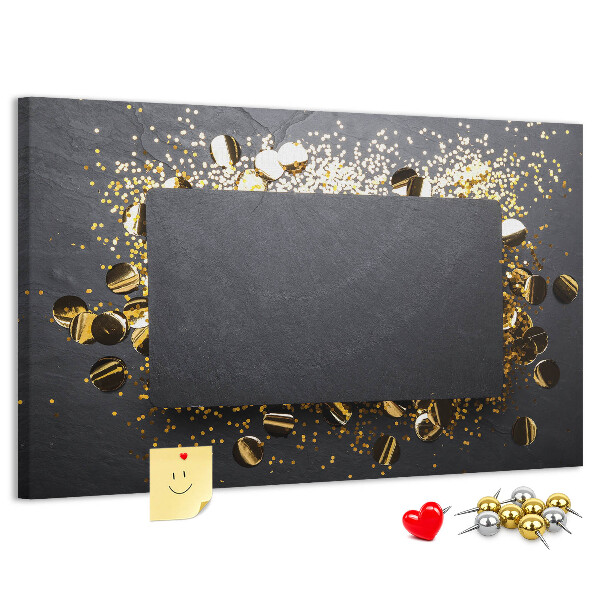 Tableau de liège Confettis dorés sur fond noir