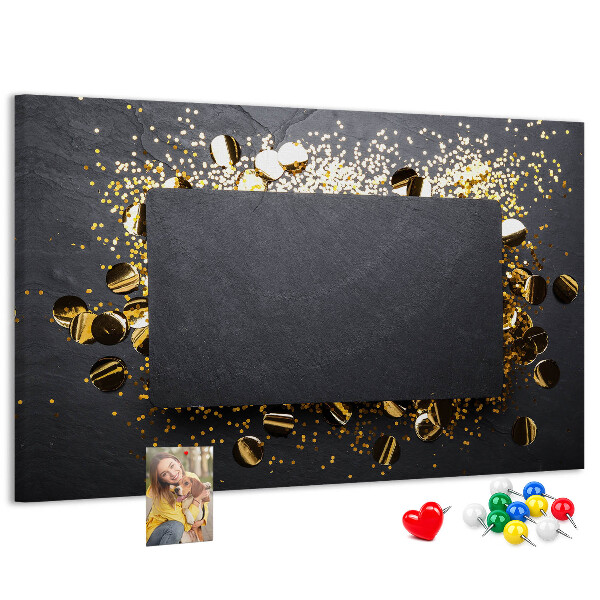 Tableau de liège Confettis dorés sur fond noir