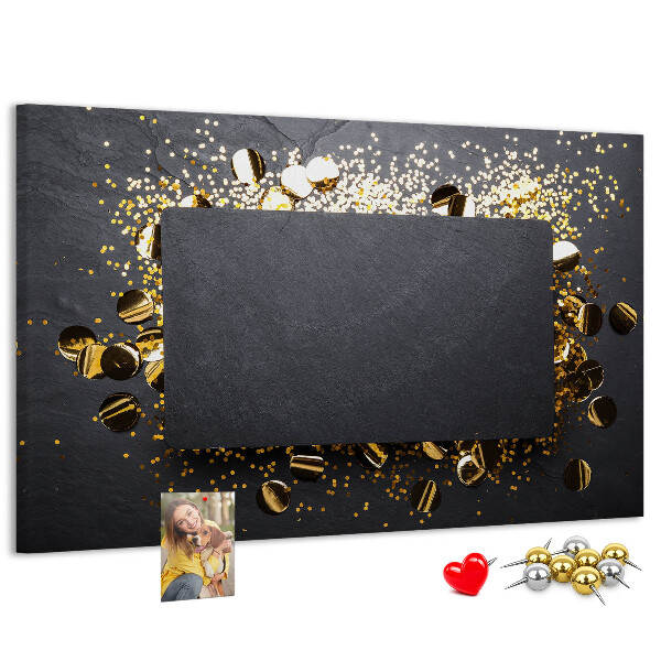 Tableau de liège Confettis dorés sur fond noir