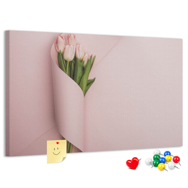 Tableau de liège Tulipes délicates sur fond rose