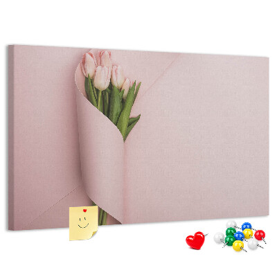 Tableau de liège Tulipes délicates sur fond rose