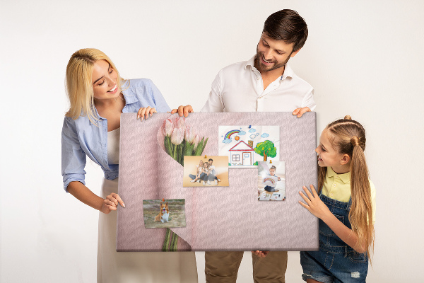 Tableau de liège Tulipes délicates sur fond rose