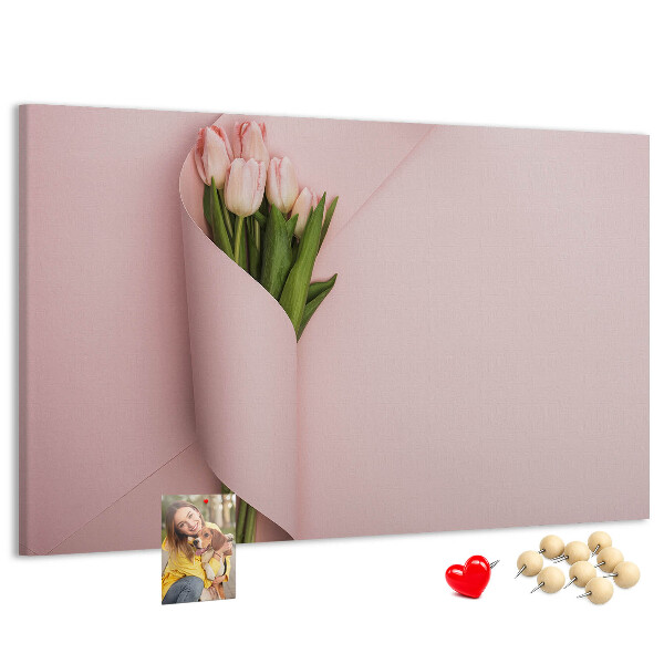 Tableau de liège Tulipes délicates sur fond rose