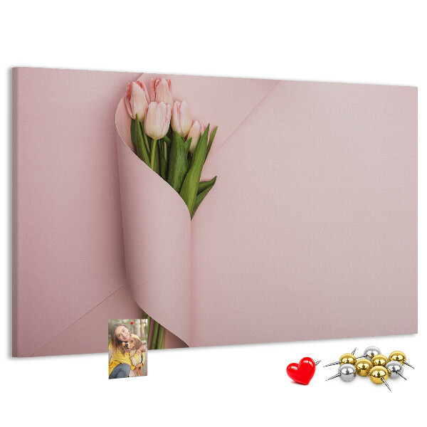 Tableau de liège Tulipes délicates sur fond rose