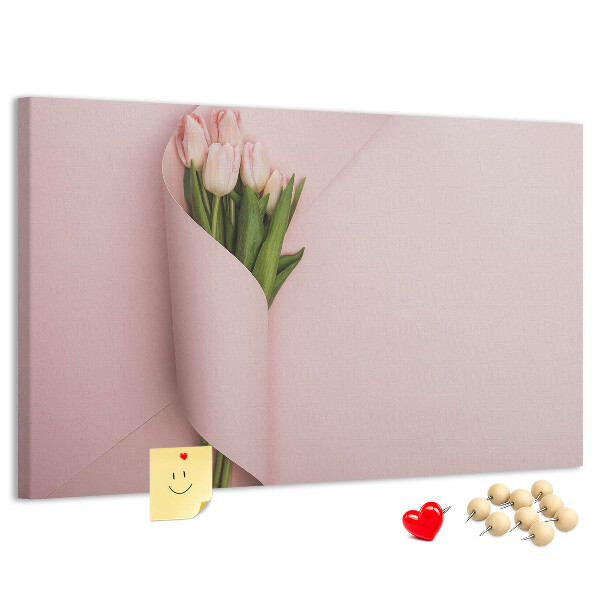 Tableau de liège Tulipes délicates sur fond rose