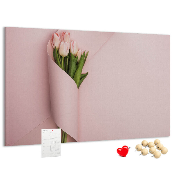 Tableau de liège Tulipes délicates sur fond rose