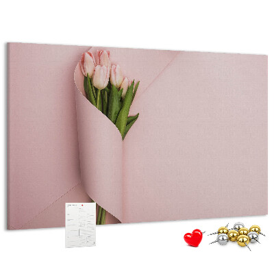 Tableau de liège Tulipes délicates sur fond rose