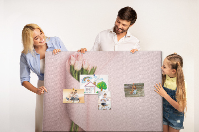 Tableau de liège Tulipes délicates sur fond rose