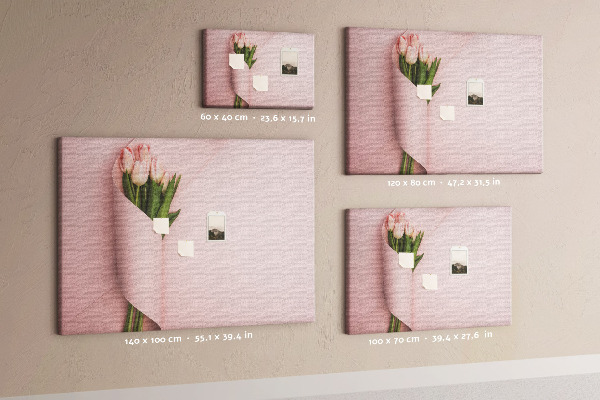 Tableau de liège Tulipes délicates sur fond rose