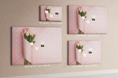 Tableau de liège Tulipes délicates sur fond rose
