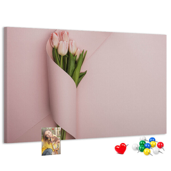 Tableau de liège Tulipes délicates sur fond rose