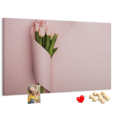 Tableau de liège Tulipes délicates sur fond rose