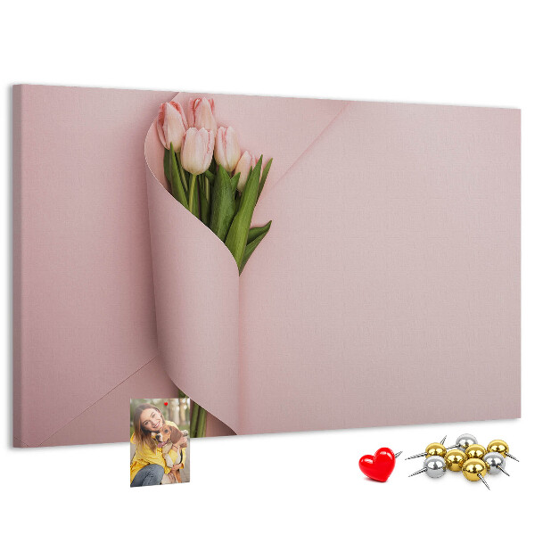Tableau de liège Tulipes délicates sur fond rose