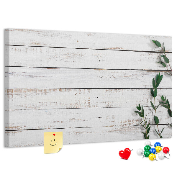 Tableau de liège Bois rustique avec des branches vertes