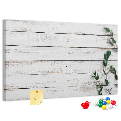 Tableau de liège Bois rustique avec des branches vertes