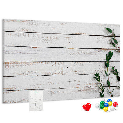 Tableau de liège Bois rustique avec des branches vertes