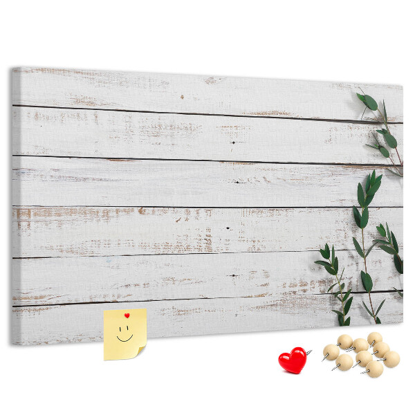 Tableau de liège Bois rustique avec des branches vertes