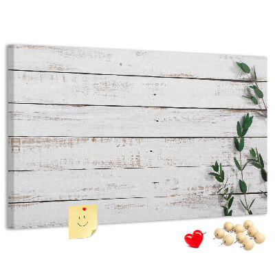 Tableau de liège Bois rustique avec des branches vertes