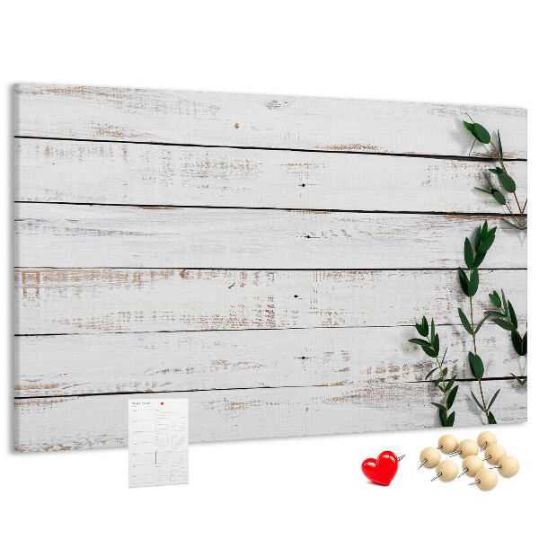 Tableau de liège Bois rustique avec des branches vertes