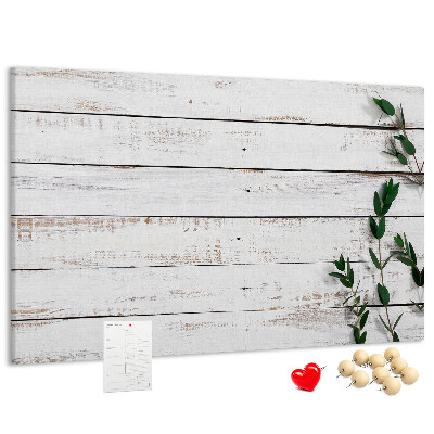 Tableau de liège Bois rustique avec des branches vertes