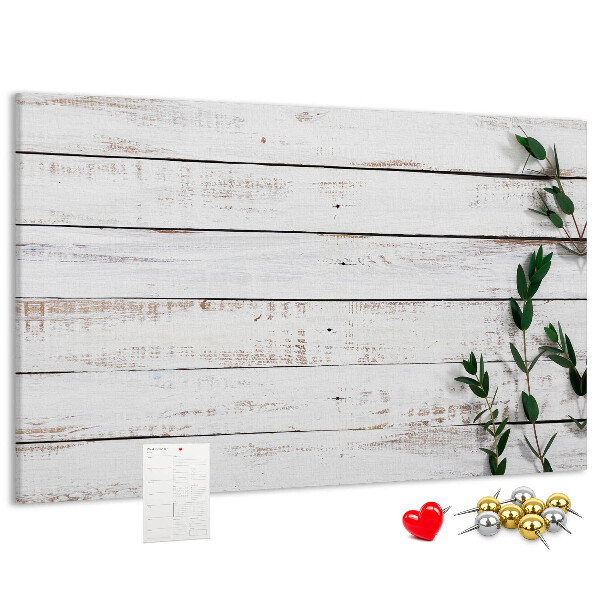 Tableau de liège Bois rustique avec des branches vertes
