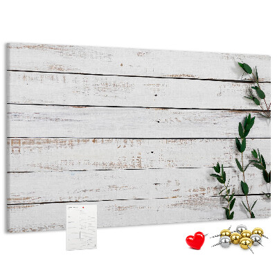 Tableau de liège Bois rustique avec des branches vertes