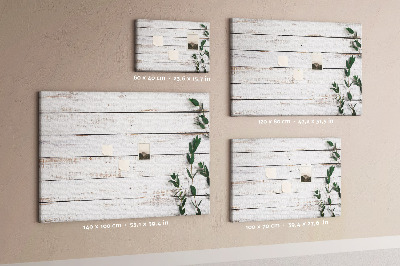 Tableau de liège Bois rustique avec des branches vertes