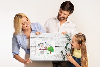 Tableau de liège Bois rustique avec des branches vertes