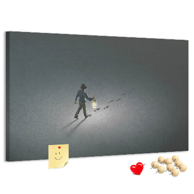 Tableau de liège La lumière d'une lampe sur un chemin sombre.