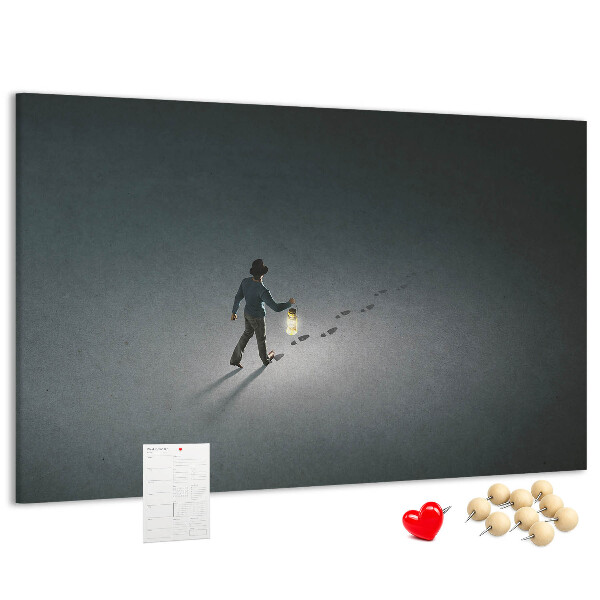 Tableau de liège La lumière d'une lampe sur un chemin sombre.