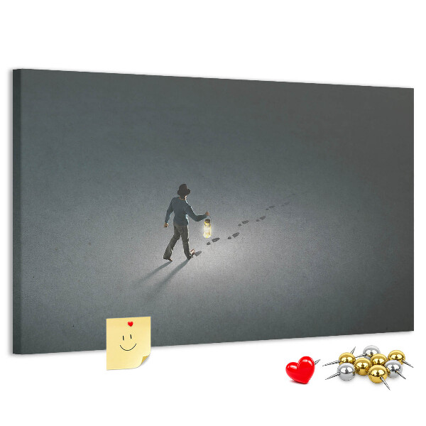 Tableau de liège La lumière d'une lampe sur un chemin sombre.