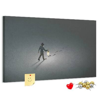 Tableau de liège La lumière d'une lampe sur un chemin sombre.