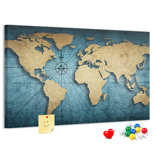 Tableau en liège Carte du monde antique avec boussole