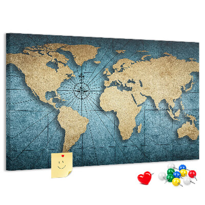 Tableau en liège Carte du monde antique avec boussole