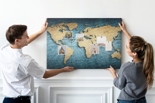 Tableau en liège Carte du monde antique avec boussole
